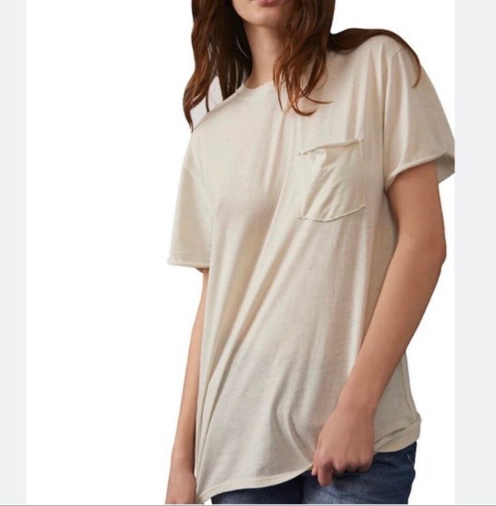 Free People X We The Free Vella Pocket Oversized Tee white swan XL NEW